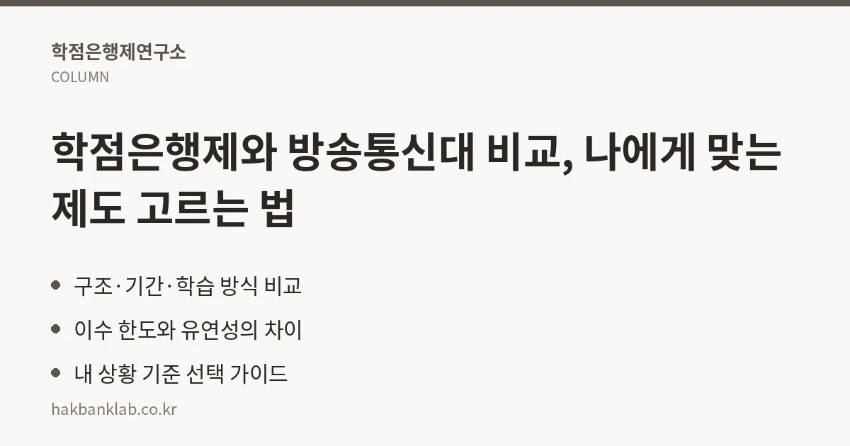 학점은행제와 방송통신대 비교, 나에게 맞는 제도 고르는 법 핵심 정리